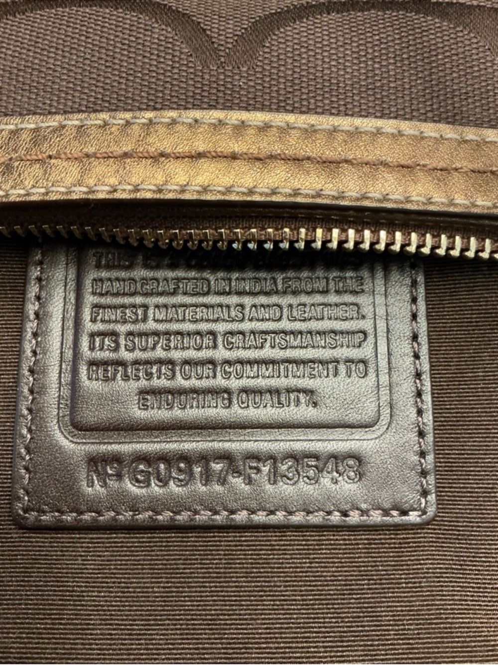 Coach Y2K Signature Stripe Tote Bag Dark Brown Metallic Bronze Trim F13548 EUC - Picture 10 of 10